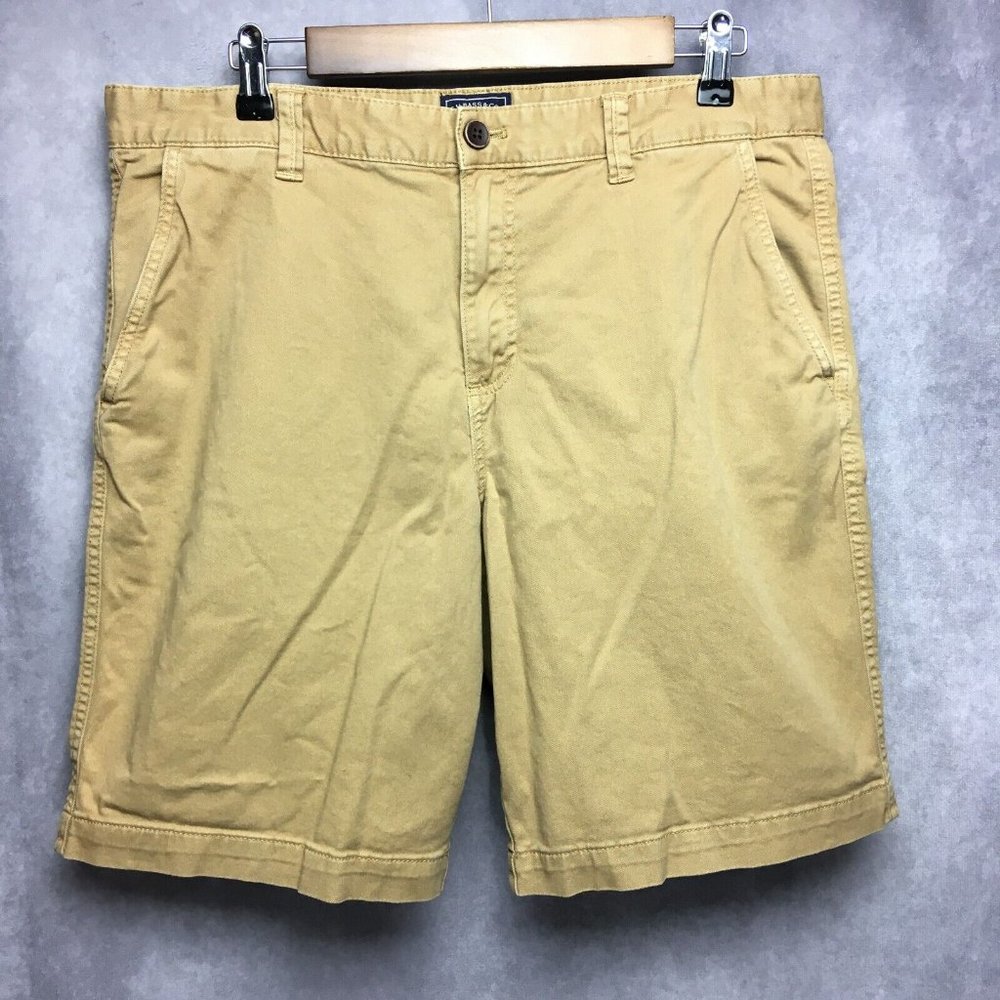 GH Bass Mens Khaki Shorts 34 Flat‎ Front Pockets Stretch Brown Cotton Twill